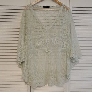 Ana & Rose Sage Green Lace Crochet Sheer Top, Size Medium